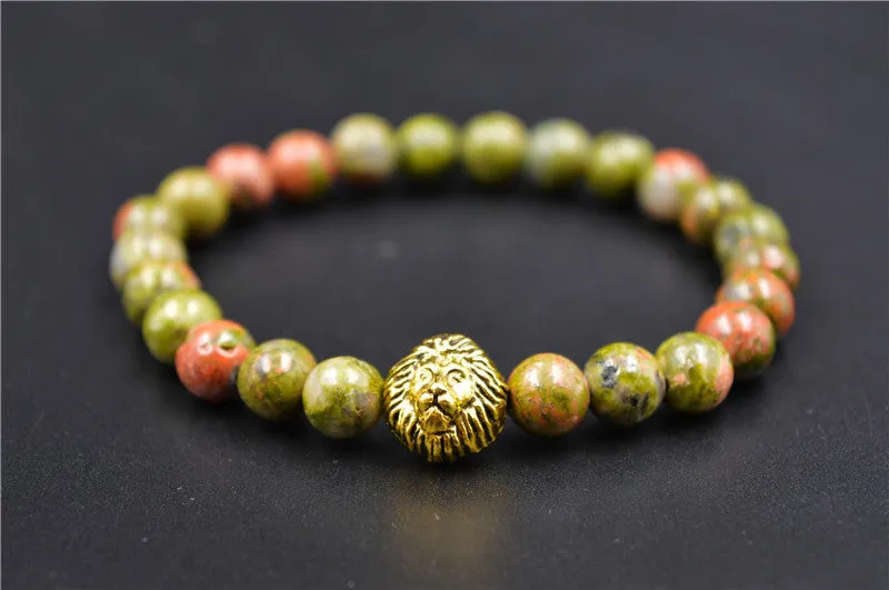 Gold Leo Lion Tiger Eye Beads Bracelets Bangles bijoux pulseras Rope Chain Natural Stone Volcanic Bracelets Women Men Jewelry