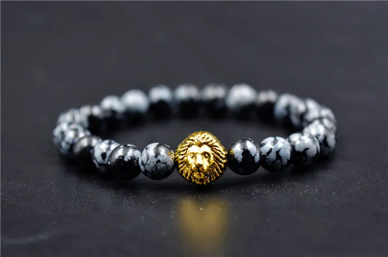 Gold Leo Lion Tiger Eye Beads Bracelets Bangles bijoux pulseras Rope Chain Natural Stone Volcanic Bracelets Women Men Jewelry