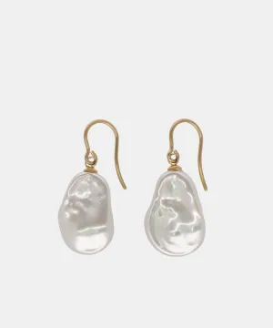 Gold Plated Silver Fish Wire Earrings for Women with Organic Pearl, 14mm Wild Pearl, 1.3 Length, Keila Collection