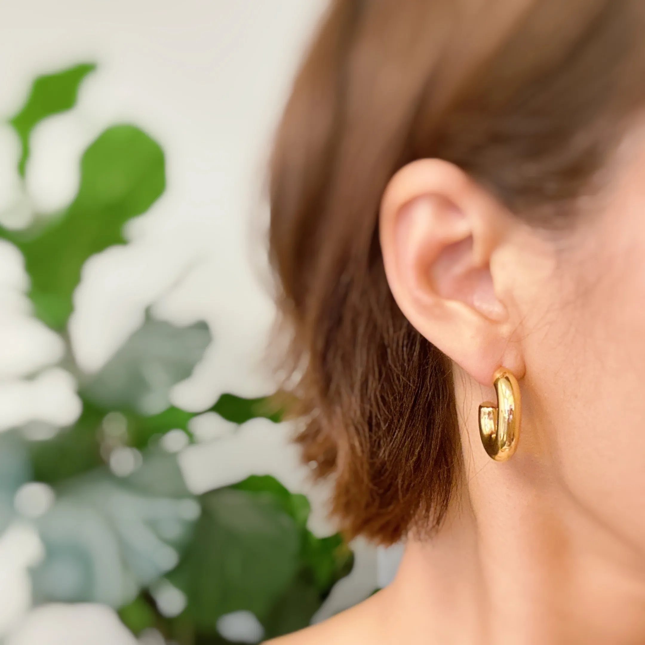 Golden Object Oval Hoop Earrings