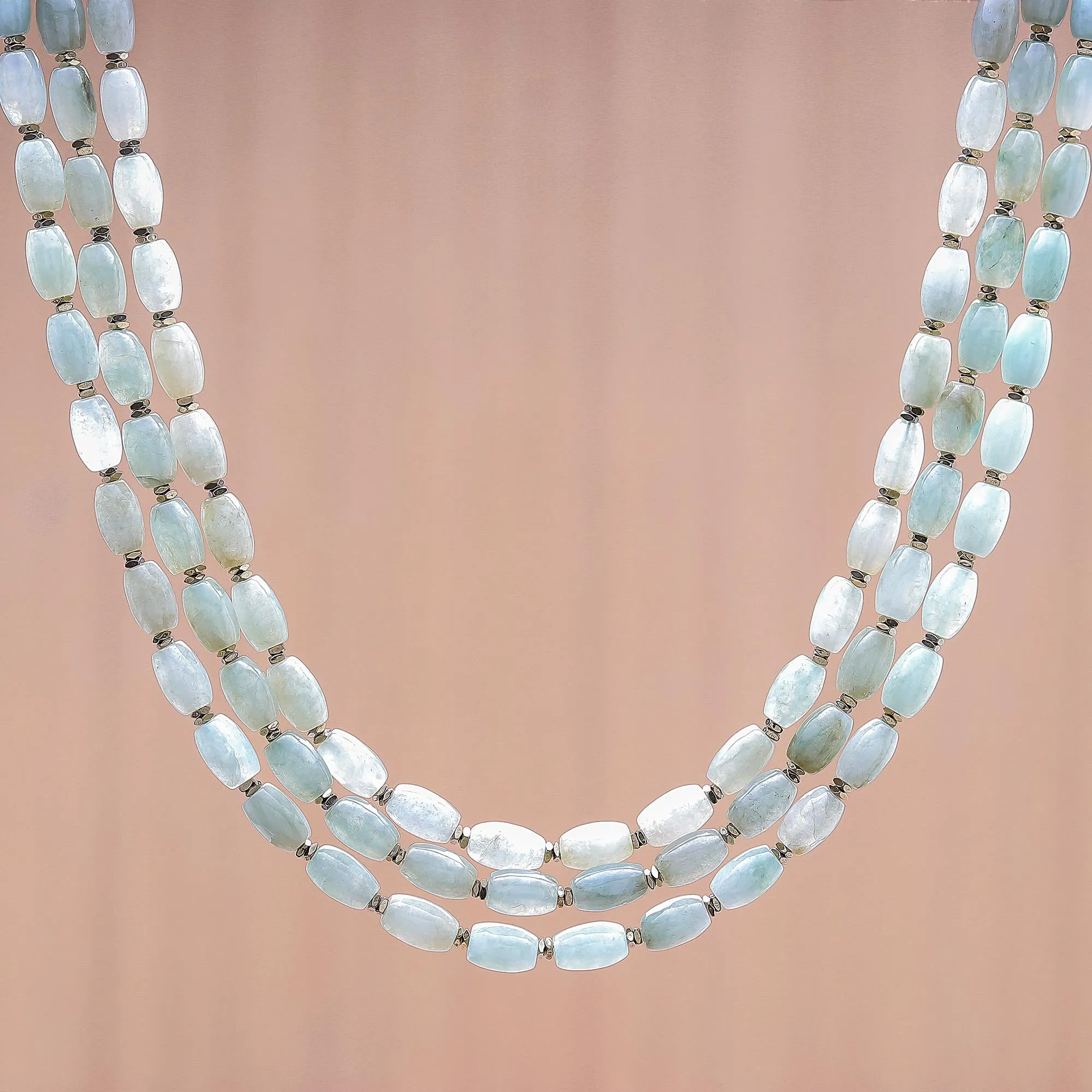 Graceful Palace Jade and Hematite Beaded Strand Necklace from Thailand