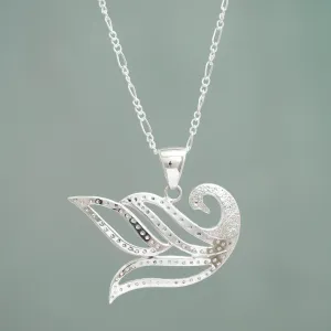 Graceful Swan Silver Silhouette Pendant Necklace from Peru