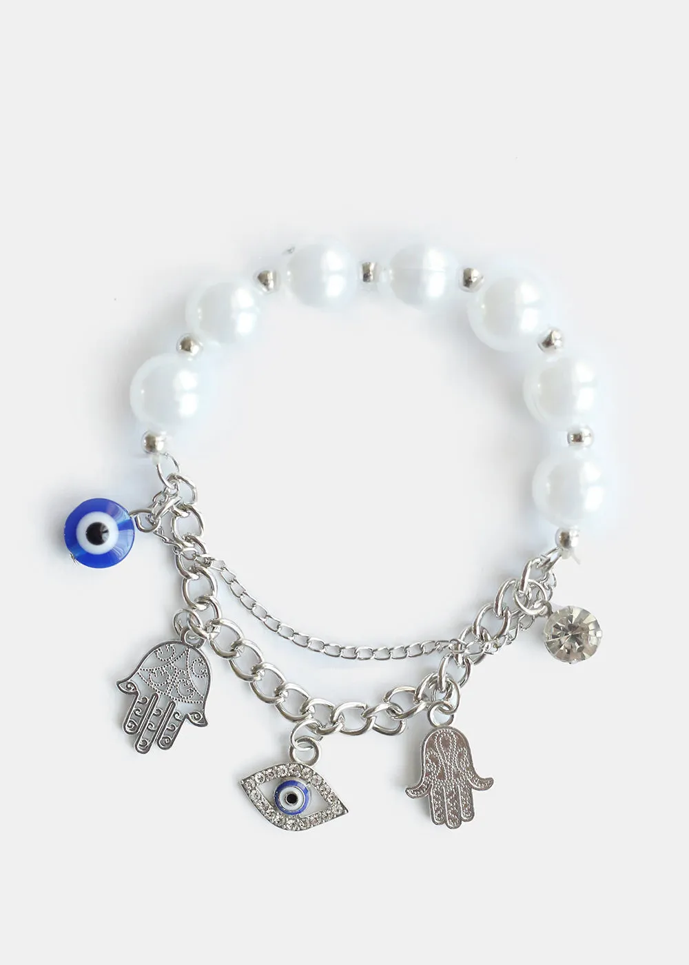 Hamsa Hand Charm Bracelet with Pearls