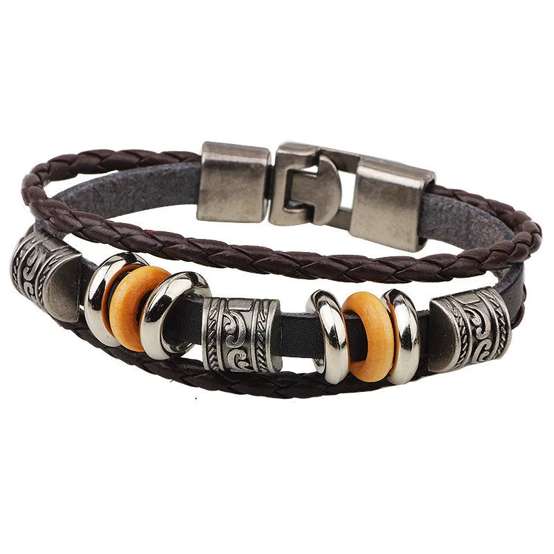 Hand Made Multilayer Braided Bracelets Men Vintage Punk Genuine Leather bracelet &Bangle good gift Bijouterie Accessories