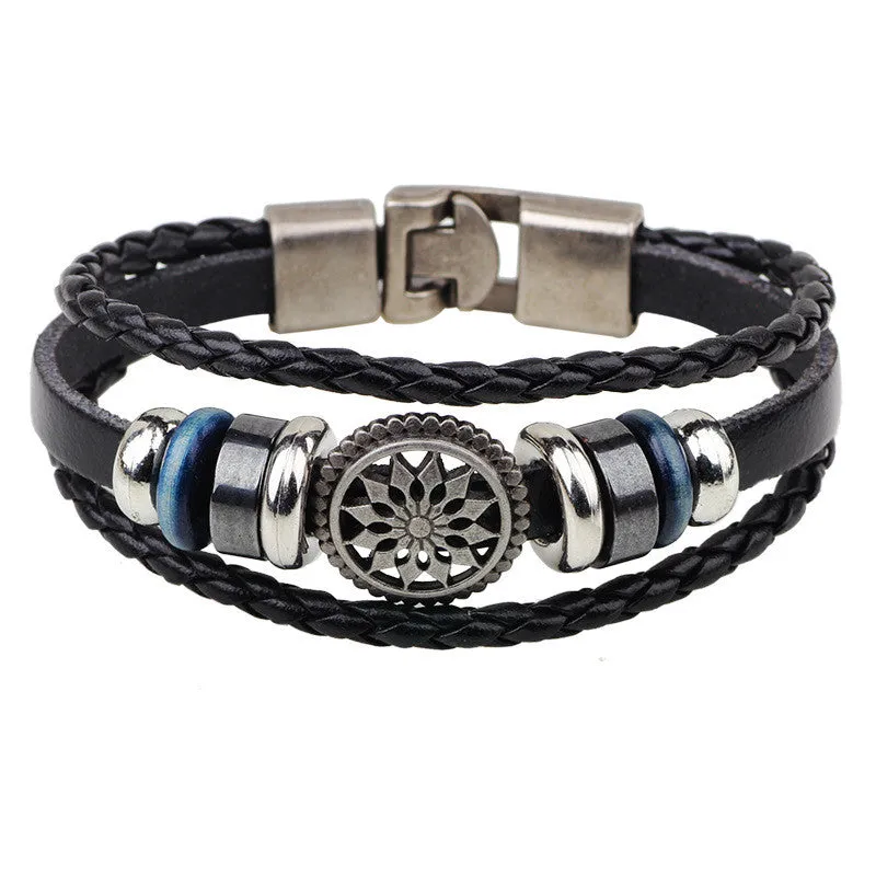 Hand Made Multilayer Braided Bracelets Men Vintage Punk Genuine Leather bracelet &Bangle good gift Bijouterie Accessories