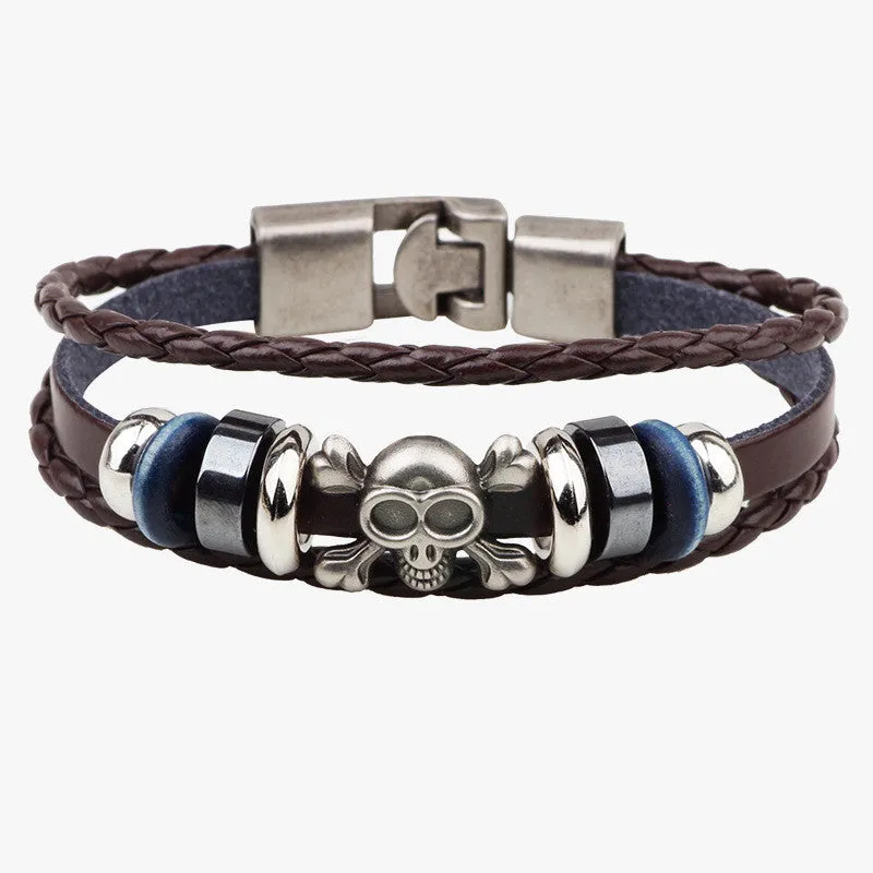 Hand Made Multilayer Braided Bracelets Men Vintage Punk Genuine Leather bracelet &Bangle good gift Bijouterie Accessories