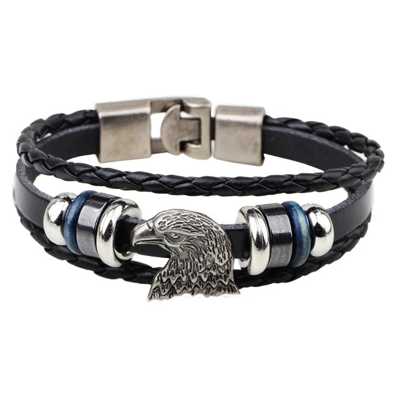 Hand Made Multilayer Braided Bracelets Men Vintage Punk Genuine Leather bracelet &Bangle good gift Bijouterie Accessories