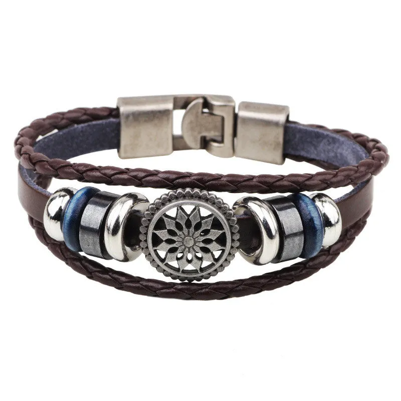 Hand Made Multilayer Braided Bracelets Men Vintage Punk Genuine Leather bracelet &Bangle good gift Bijouterie Accessories