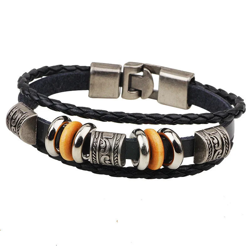 Hand Made Multilayer Braided Bracelets Men Vintage Punk Genuine Leather bracelet &Bangle good gift Bijouterie Accessories