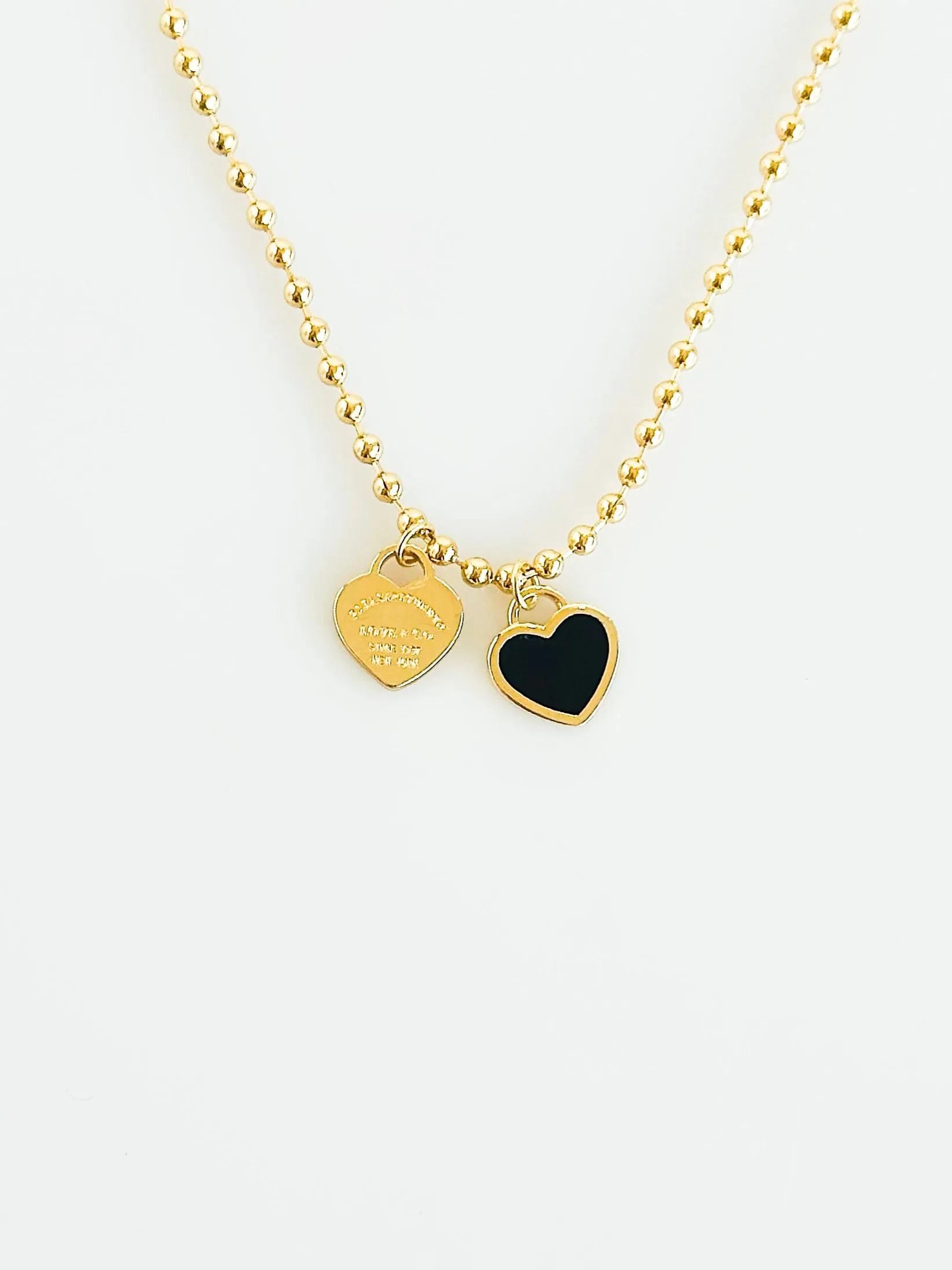 Heartfelt Duo Pendant Necklace - Black