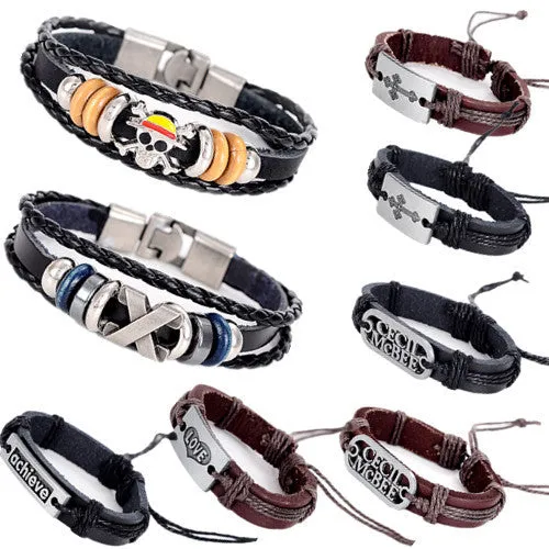 Hot Sale Bracelet Men Women Handmade Braid Genuine Leather bracelet Wrap Charm Cross Bracelets Bangles Men Jewelry