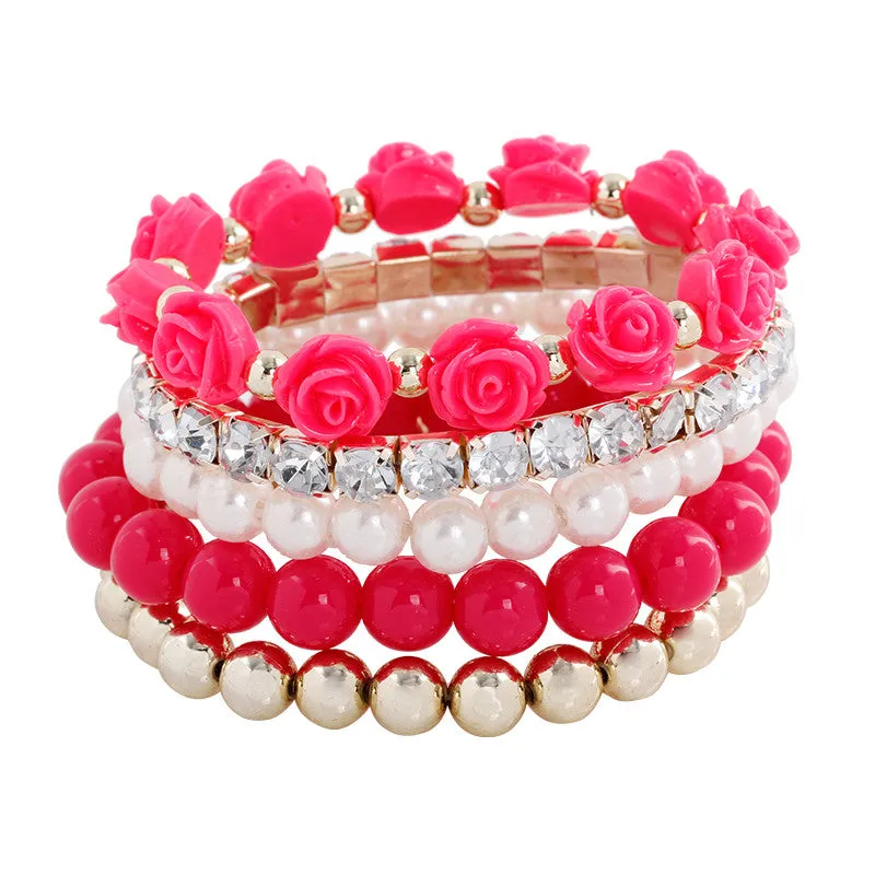 Hot sale European bracelet fashion mix beads bracelet stretch bracelet flower temperament bracelet Women Fashion Jewelry