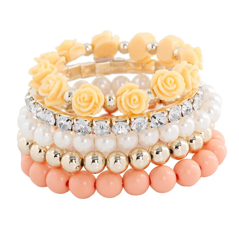 Hot sale European bracelet fashion mix beads bracelet stretch bracelet flower temperament bracelet Women Fashion Jewelry