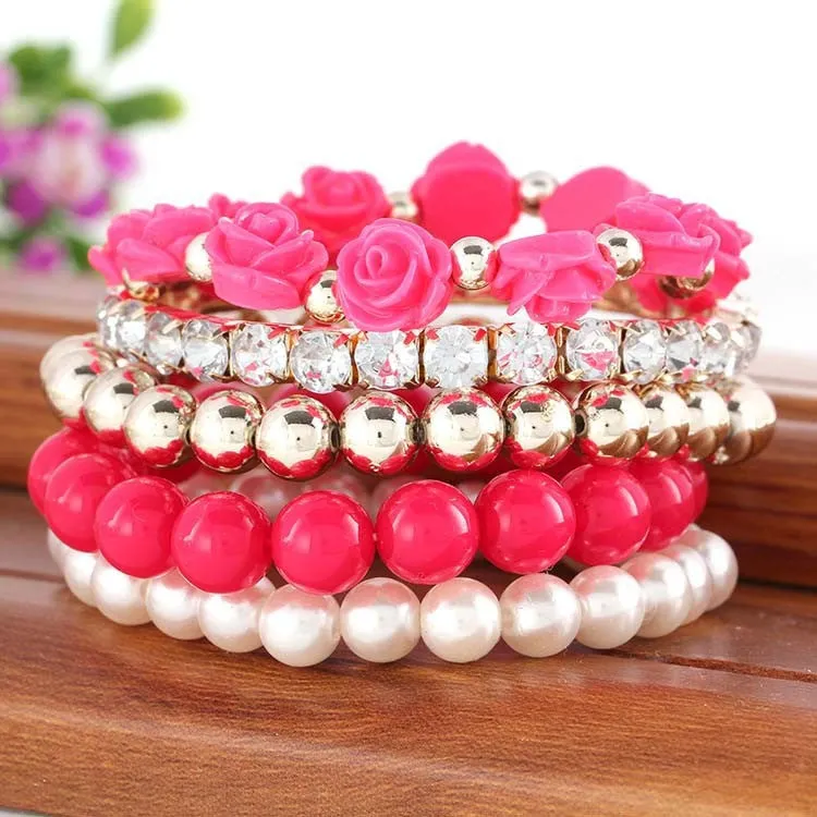 Hot sale European bracelet fashion mix beads bracelet stretch bracelet flower temperament bracelet Women Fashion Jewelry