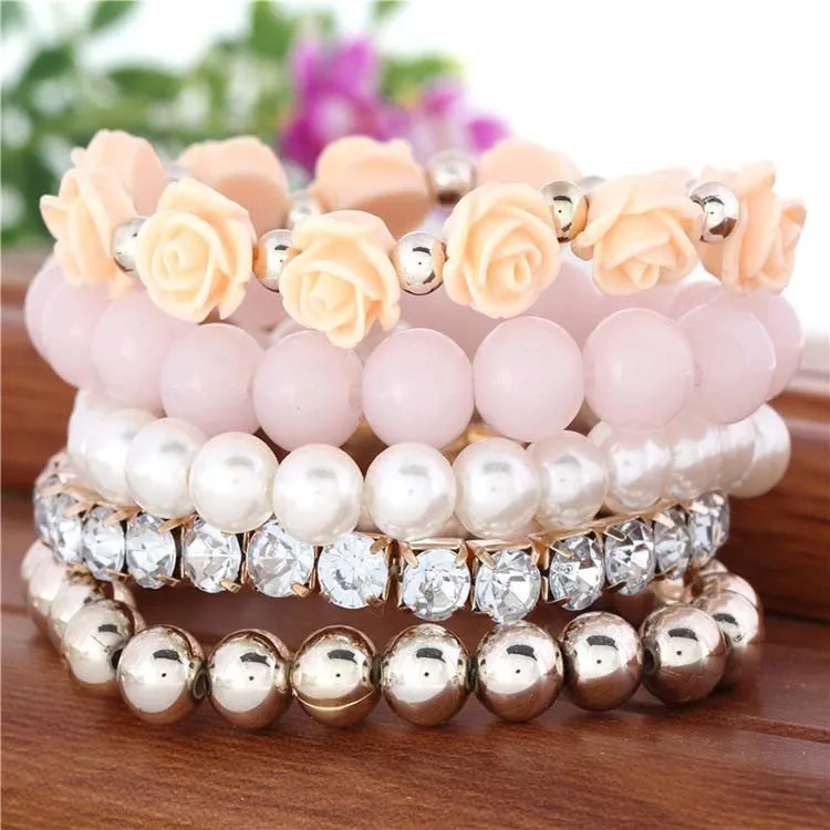 Hot sale European bracelet fashion mix beads bracelet stretch bracelet flower temperament bracelet Women Fashion Jewelry