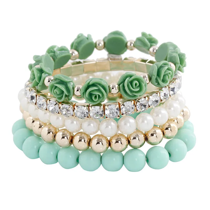 Hot sale European bracelet fashion mix beads bracelet stretch bracelet flower temperament bracelet Women Fashion Jewelry