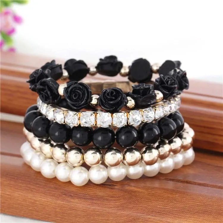 Hot sale European bracelet fashion mix beads bracelet stretch bracelet flower temperament bracelet Women Fashion Jewelry