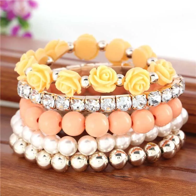 Hot sale European bracelet fashion mix beads bracelet stretch bracelet flower temperament bracelet Women Fashion Jewelry