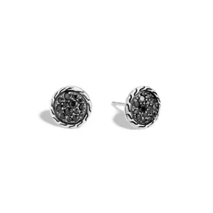 John Hardy Classic Chain Sterling Silver Black Sapphire Round Stud Earrings