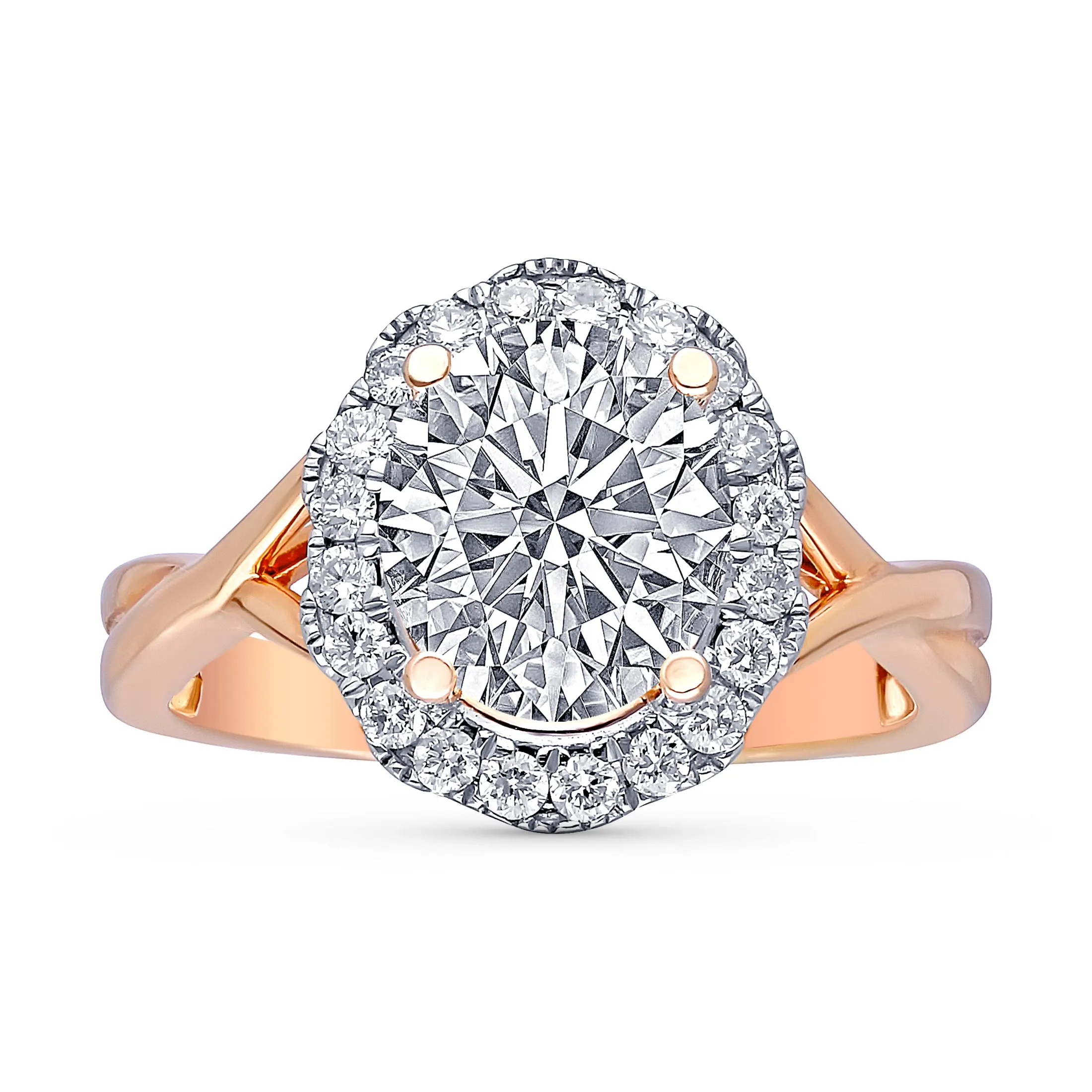 Kallati Eternal Round Halo Diamond Engagement Ring in 14K Rose Gold