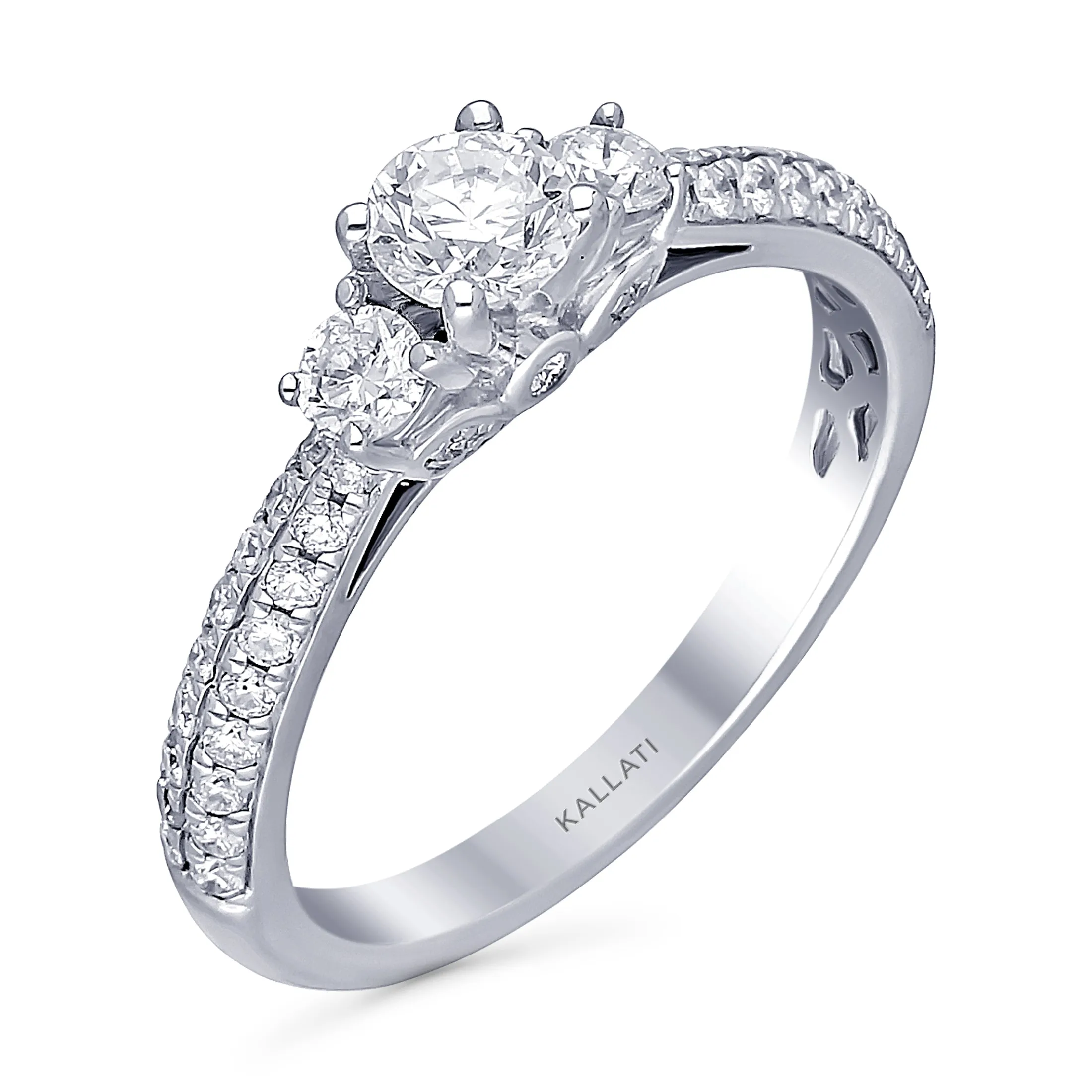 Kallati Eternal Round Three Stone Diamond Engagement Ring in 14K White Gold