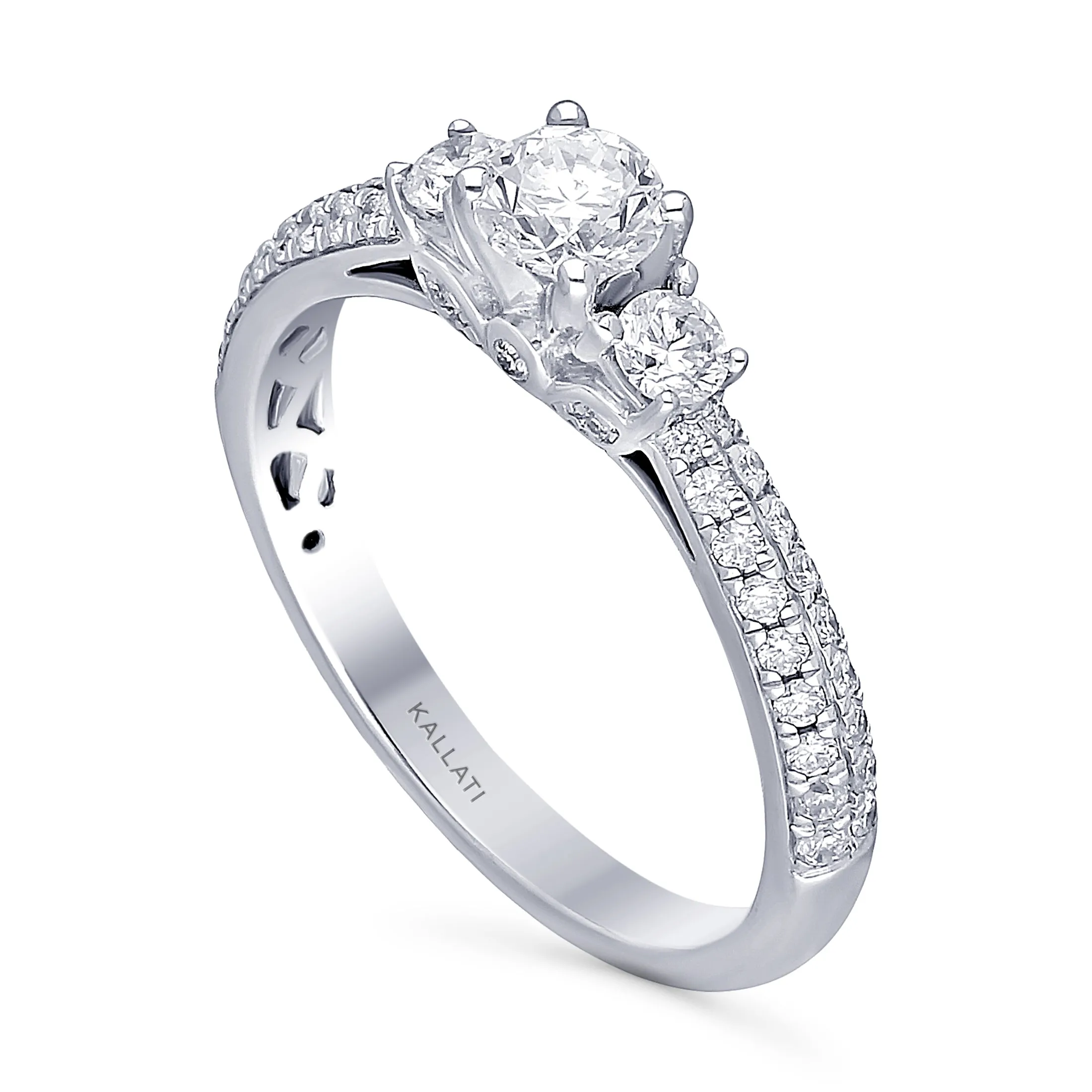 Kallati Eternal Round Three Stone Diamond Engagement Ring in 14K White Gold