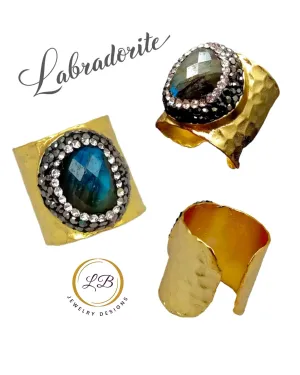 Labradorite Adjustable Gold Cigar Ring