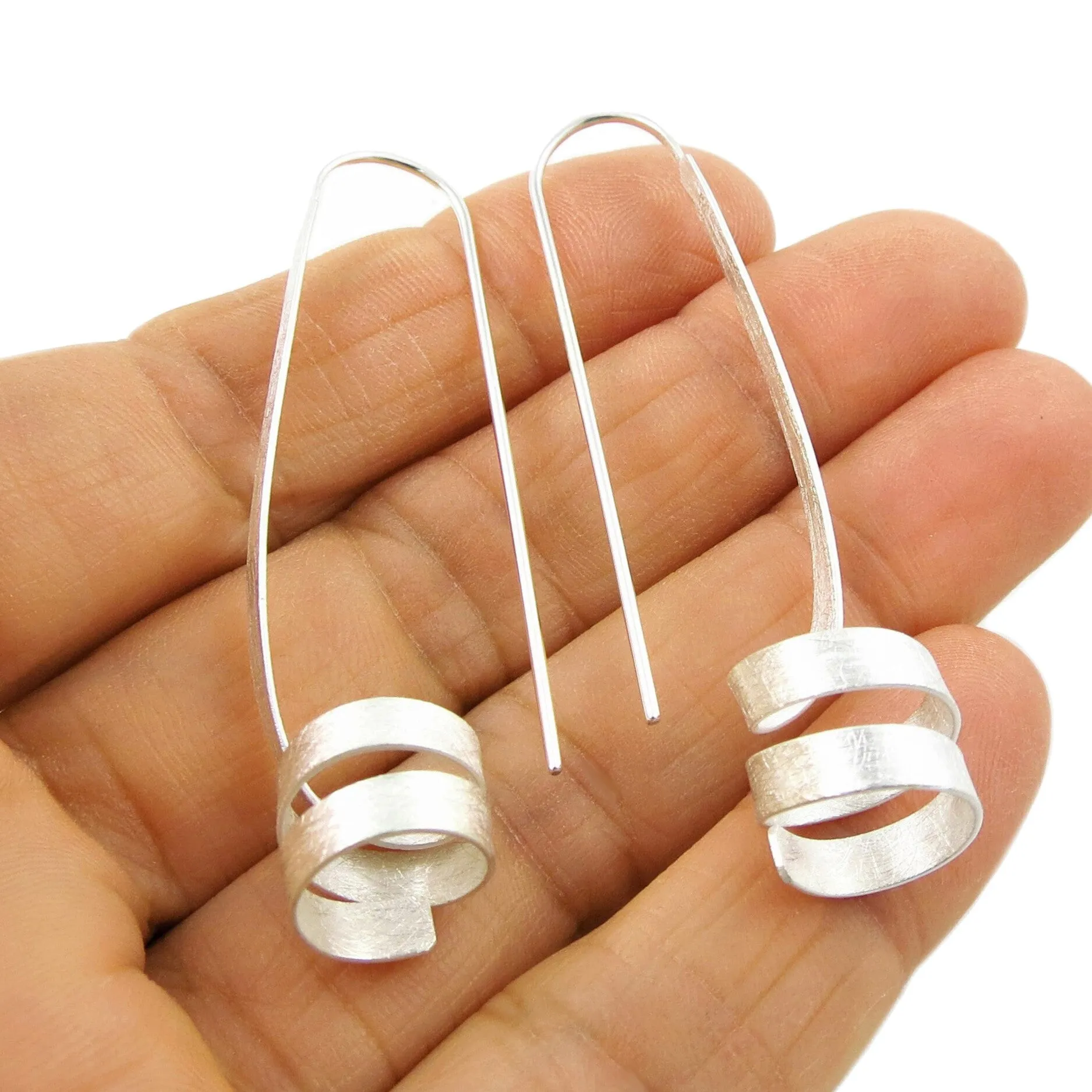 Long 925 Silver Bold Coil Spiral Drop Earrings