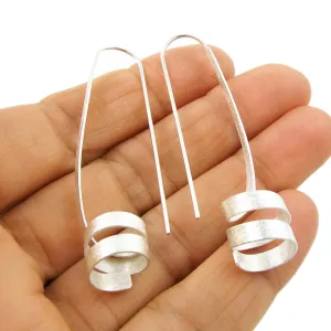 Long 925 Silver Bold Coil Spiral Drop Earrings