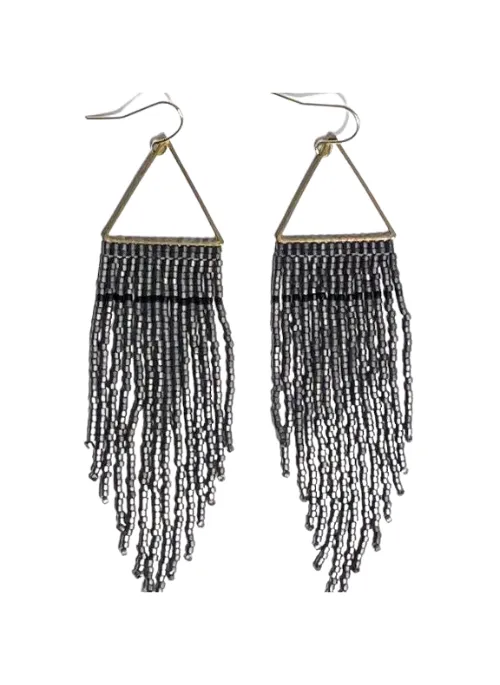 Lovely Gun Metal & Black Fringe Earrings