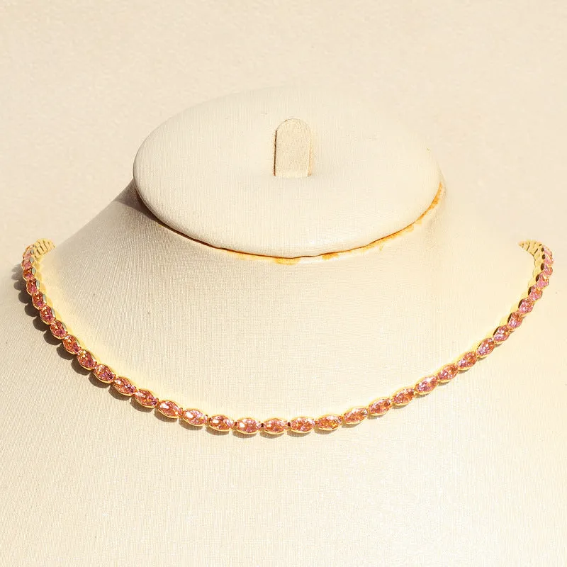 Luxurious Ellipse Geometric Copper Diamond Inlay Necklaces