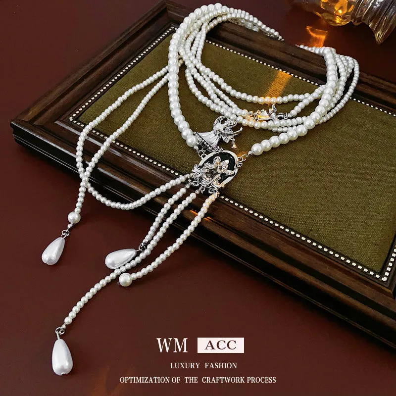 Luxurious Stripe Round Ellipse Geometric Artificial Pearl Electroplating Necklaces