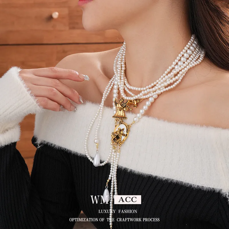 Luxurious Stripe Round Ellipse Geometric Artificial Pearl Electroplating Necklaces