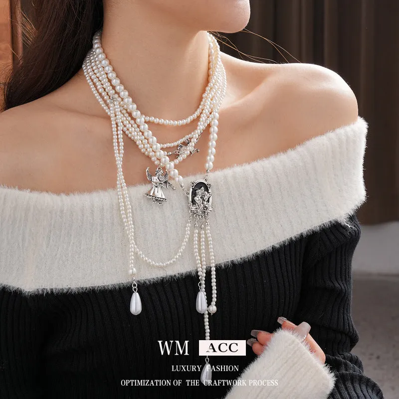 Luxurious Stripe Round Ellipse Geometric Artificial Pearl Electroplating Necklaces