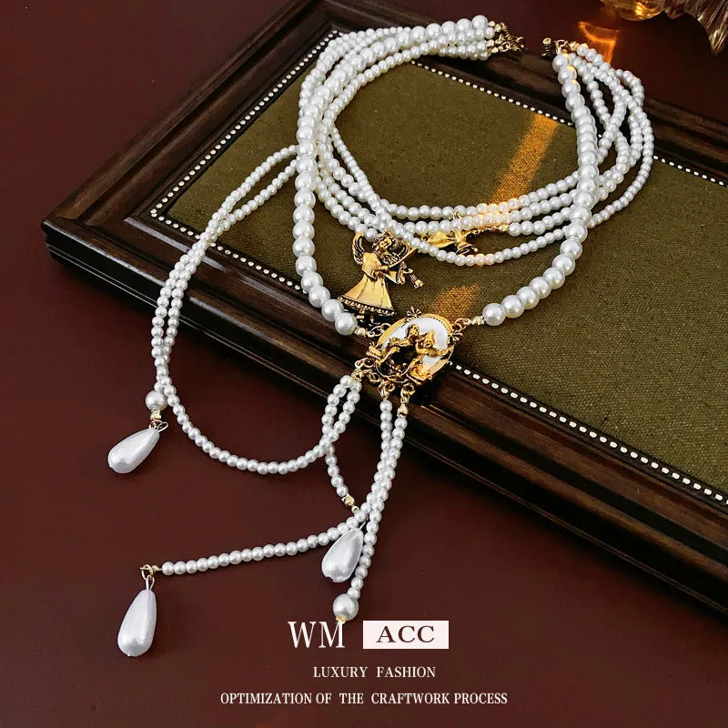 Luxurious Stripe Round Ellipse Geometric Artificial Pearl Electroplating Necklaces