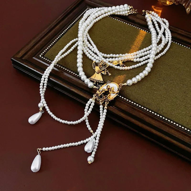 Luxurious Stripe Round Ellipse Geometric Artificial Pearl Electroplating Necklaces