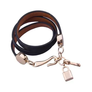 Luxury Gold Plated Genuine Pink Leather Bracelet Three Circle Jewelry for Women