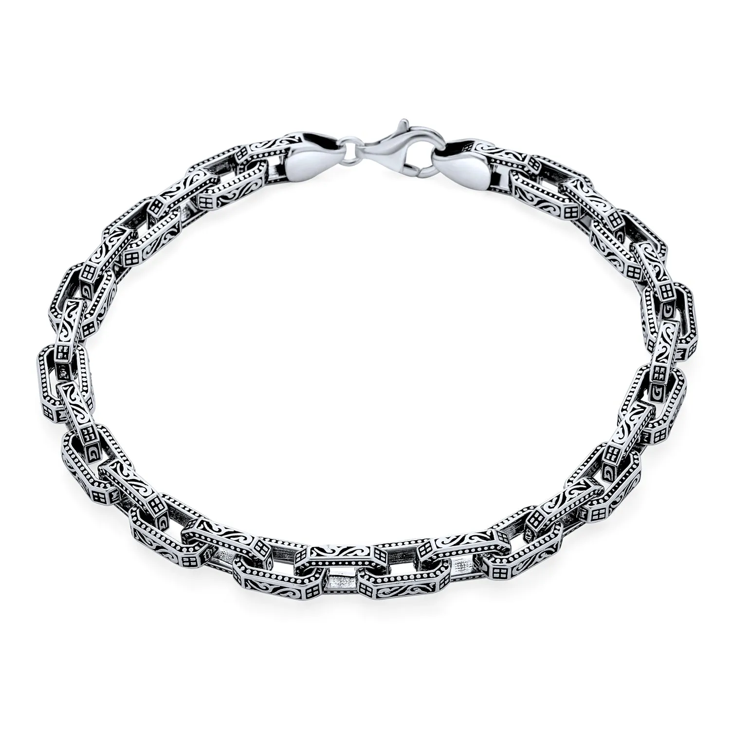 Men's Thick Byzantine Chain Link Bracelet Sterling Silver Made in Turkey 7.5-8.5"