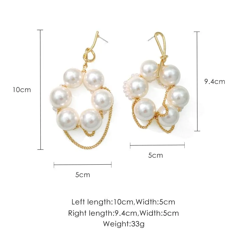 Mismatched Gold Plated Chains Pearl Hoop Earrings