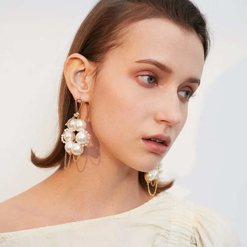 Mismatched Gold Plated Chains Pearl Hoop Earrings