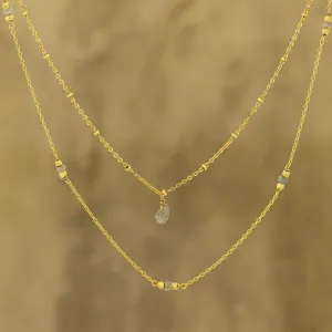 Misty Grace Gold Plated Labradorite Station Necklace from India