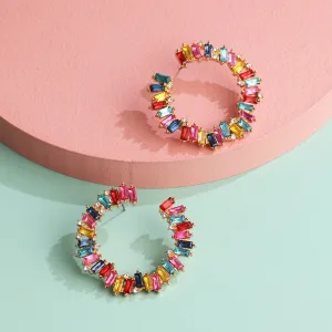 Multicolored Crystal Hoop Earrings-jlt11666