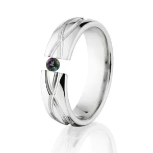 Mystic Topaz Tension Set Ring, 6mm Titanium Ring, Infinity