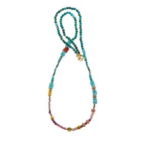 Nava Zahavi Yellow Gold Turquoise and Ruby Necklace