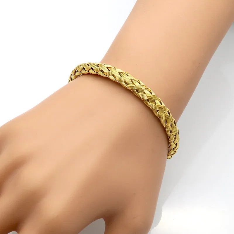 New Arrival Fashion Cuff Bracelet Jewelry Women's Stainless Steel Weave Simple Style 18K Gold Bracelets For Women's Jewelry