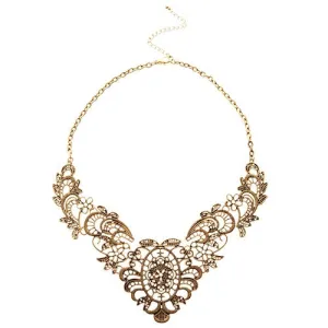 New European Vintage Luxurious Collar Chain Bronze Lace Flower Chain Choker Necklace for Women