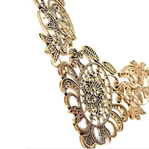 New European Vintage Luxurious Collar Chain Bronze Lace Flower Chain Choker Necklace for Women