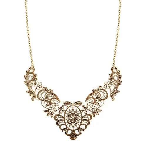 New European Vintage Luxurious Collar Chain Bronze Lace Flower Chain Choker Necklace for Women