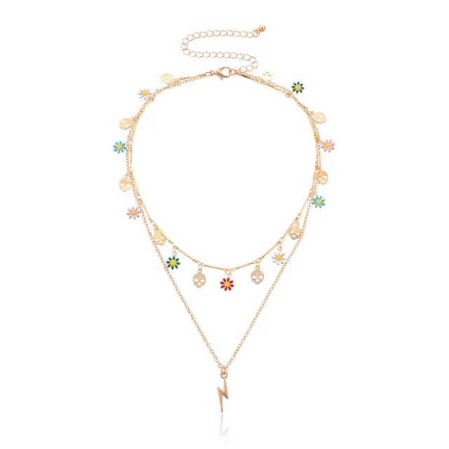 New Korea Lovely Daisy Flowers Colorful Beaded Charm Statement Short Choker Necklace for Women Vacation Jewelry