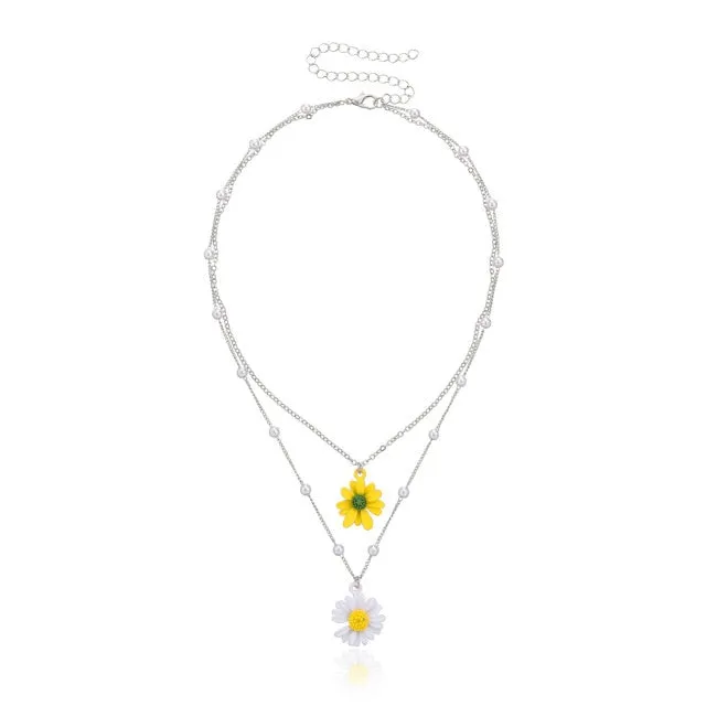 New Korea Lovely Daisy Flowers Colorful Beaded Charm Statement Short Choker Necklace for Women Vacation Jewelry